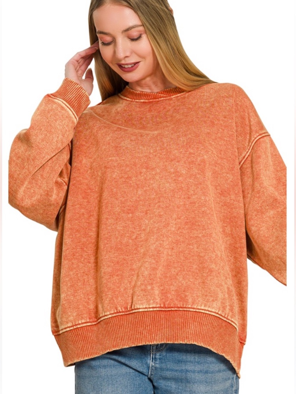 262 FREE SHIPPING Zenana small - 3X bt Orange ACID WASH OVERSIZED
FLEECE - Picture 2 of 3